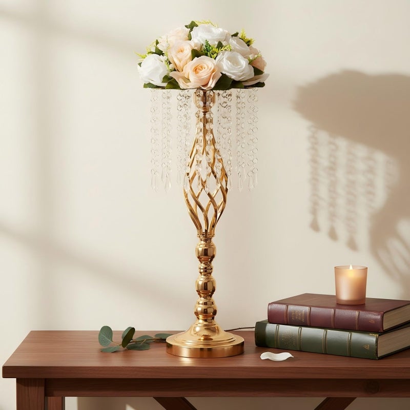 LANLONG 2pcs Gold Metal Flower Vases Crystal Flower Stand Wedding Centerpieces for Tables Party Dinner Event Restaurant Hotel Decoration - Image 3